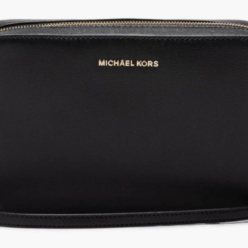 MICHAEL KORS JET SET LARGE FW CROSSBODY LEATHER BLACK GOLD BAG - NEW WITH TAG